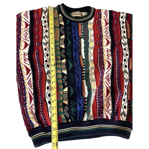 Vintage 90s Cotton Traders Coogi Style Colorful 3D Knit Crewneck Sweater Retro L - Picture 11 of 12